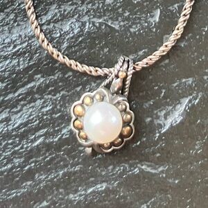 SS rope necklace & SS & 18k Y/G Genuine Pearl pendant